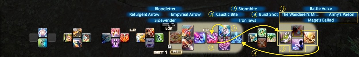 Image showing all 32 slots on my basic ability bar setup in Final Fantasy XIV